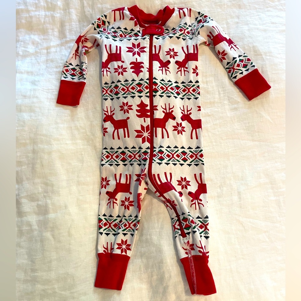 Hanna Andersson Hannajams holiday deer print onsie pajamas unisex 12-18 mo